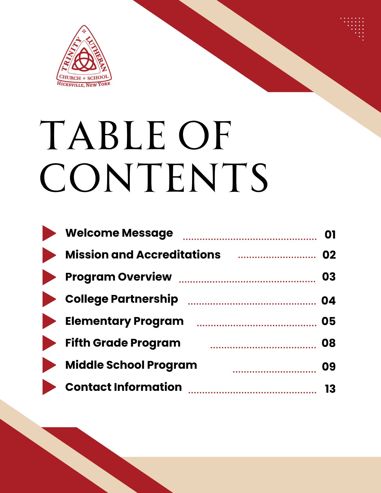 table of content for k-8 guide